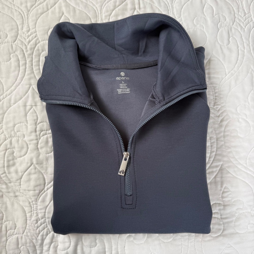 Apana Womens Large 1/4 Zip Pullover Gray Raglan Sleeve Soft Yoga Gym Workout EUC